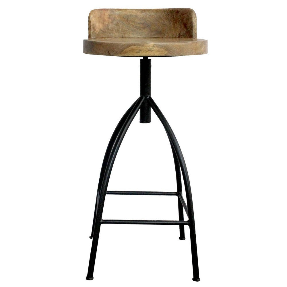 The Urban Port Pia 32-35 Extra Tall Adjustable Barstool, Set of 2, Natural Brown Mango Wood Seat, Black Iron Frame