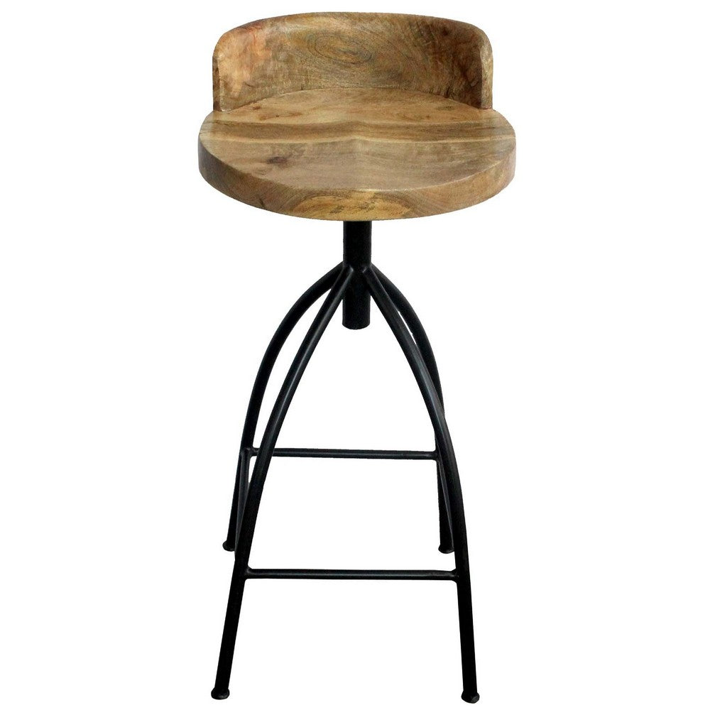 The Urban Port Pia 32-35 Extra Tall Adjustable Barstool, Set of 2, Natural Brown Mango Wood Seat, Black Iron Frame