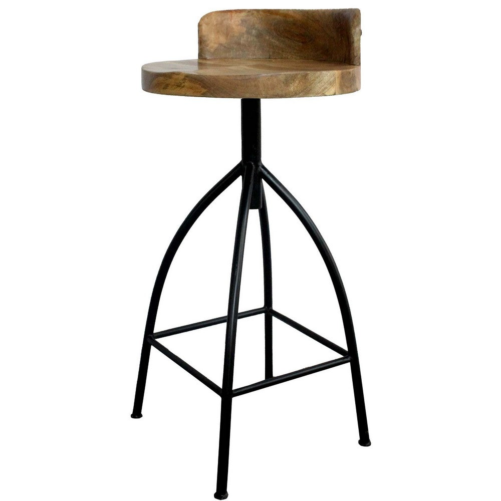 The Urban Port Pia 32-35 Extra Tall Adjustable Barstool, Set of 2, Natural Brown Mango Wood Seat, Black Iron Frame