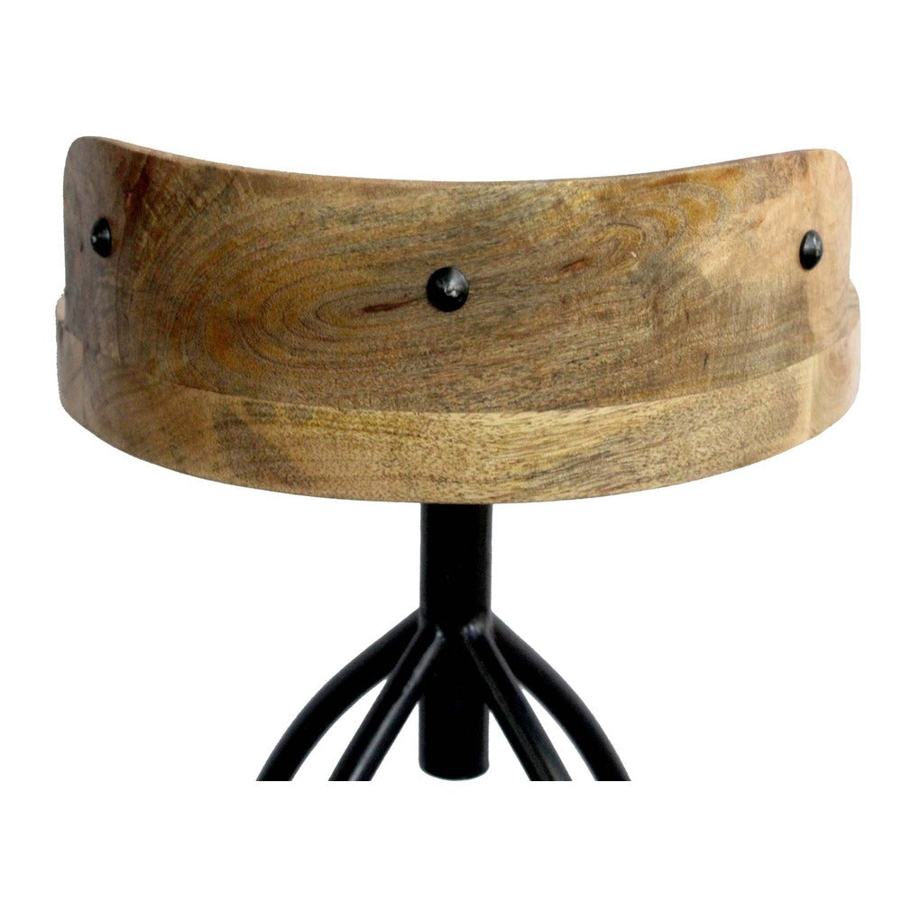 The Urban Port Pia 32-35 Extra Tall Adjustable Barstool, Natural Brown Mango Wood Seat, Black Iron Frame