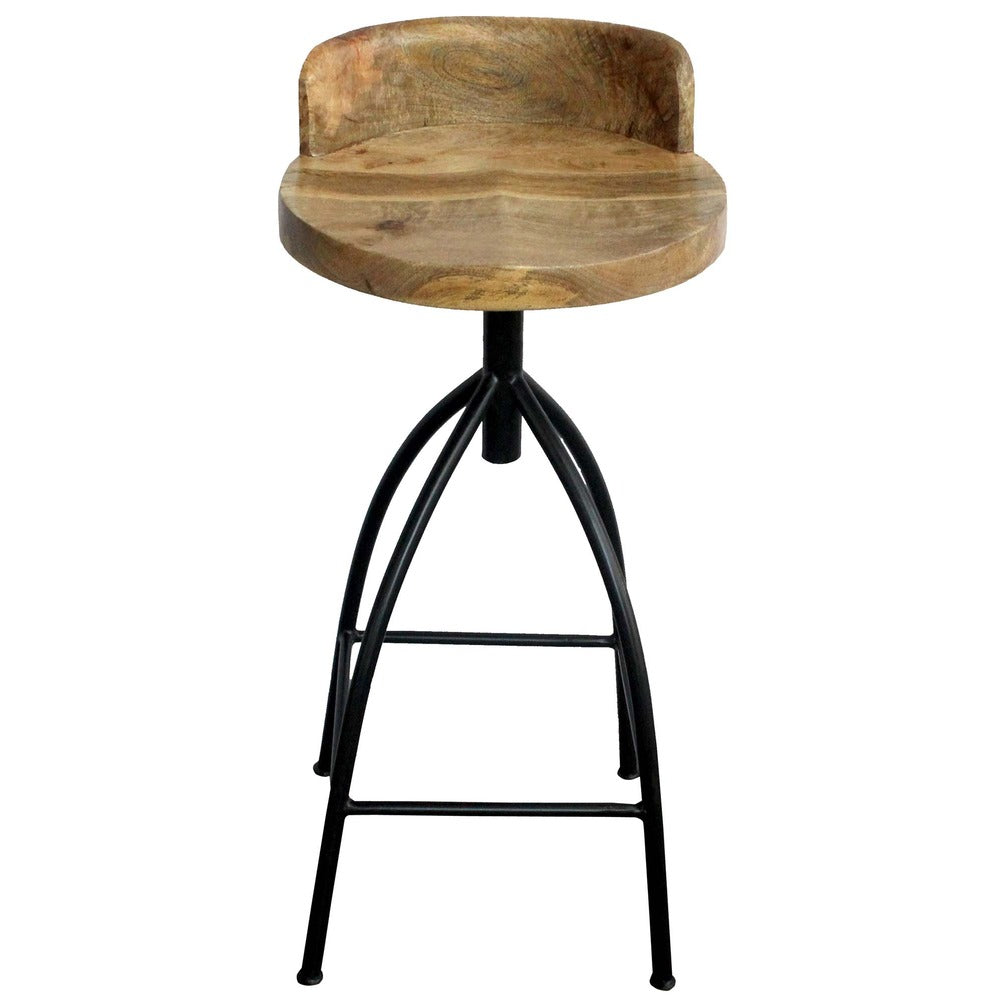 The Urban Port Pia 32-35 Extra Tall Adjustable Barstool, Natural Brown Mango Wood Seat, Black Iron Frame