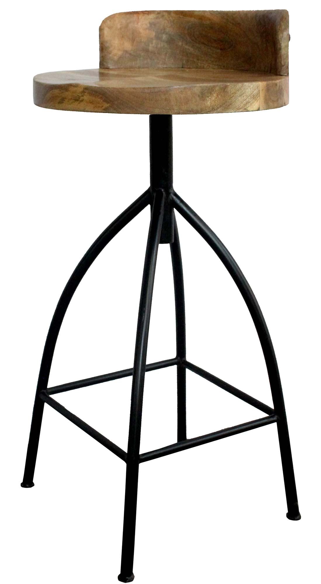 The Urban Port Pia 32-35 Extra Tall Adjustable Barstool, Natural Brown Mango Wood Seat, Black Iron Frame