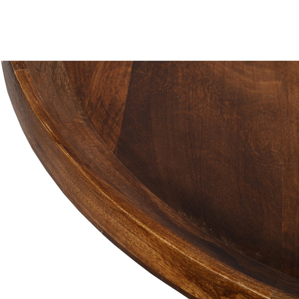 The Urban Port Gia Handcrafted Round Mango Wood Coffee Table with Tray Top, Dark Walnut Brown, Black Iron Legs