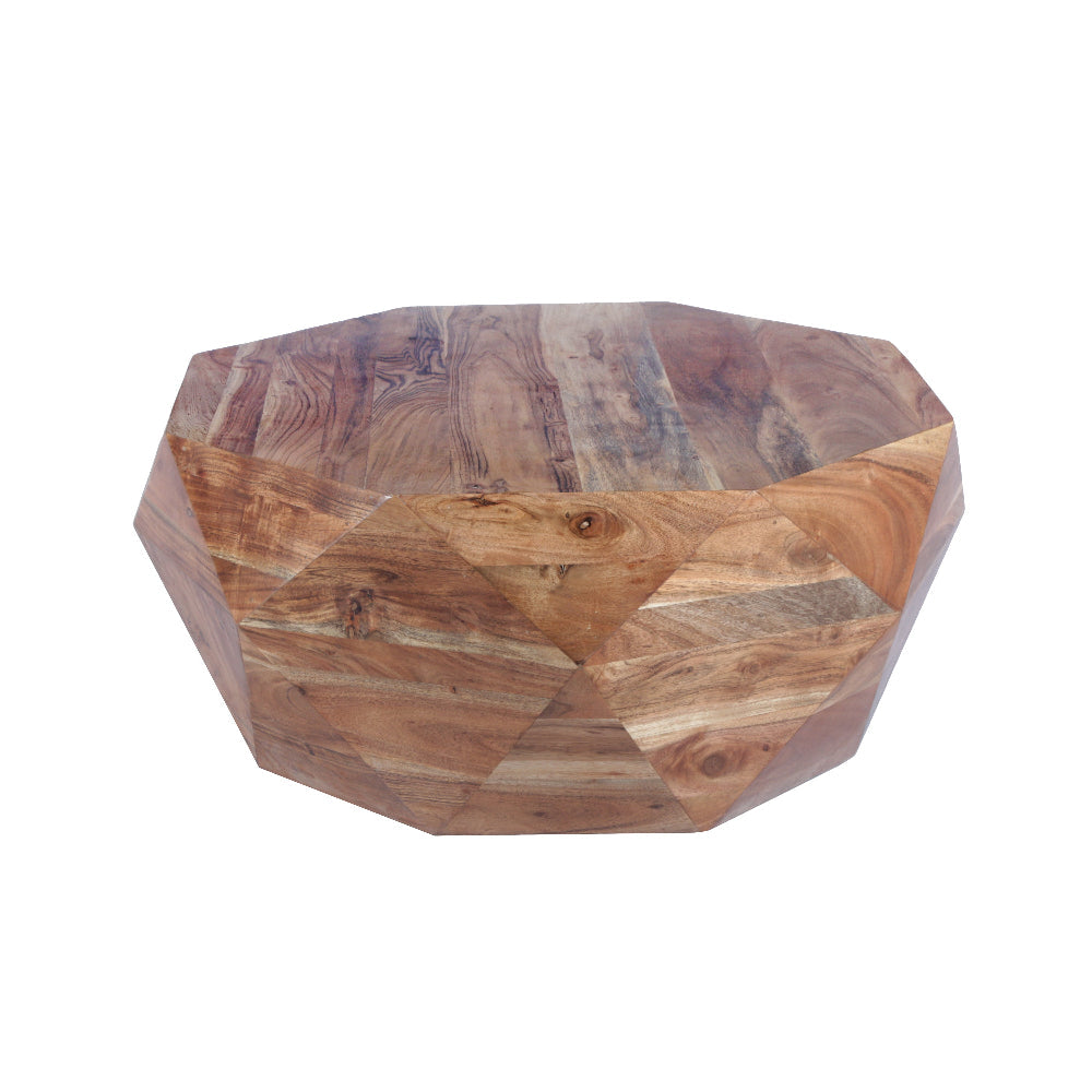 The Urban Port Bon 33 Inch Diamond Shape Acacia Wood Coffee Table With Smooth Top, Natural Brown