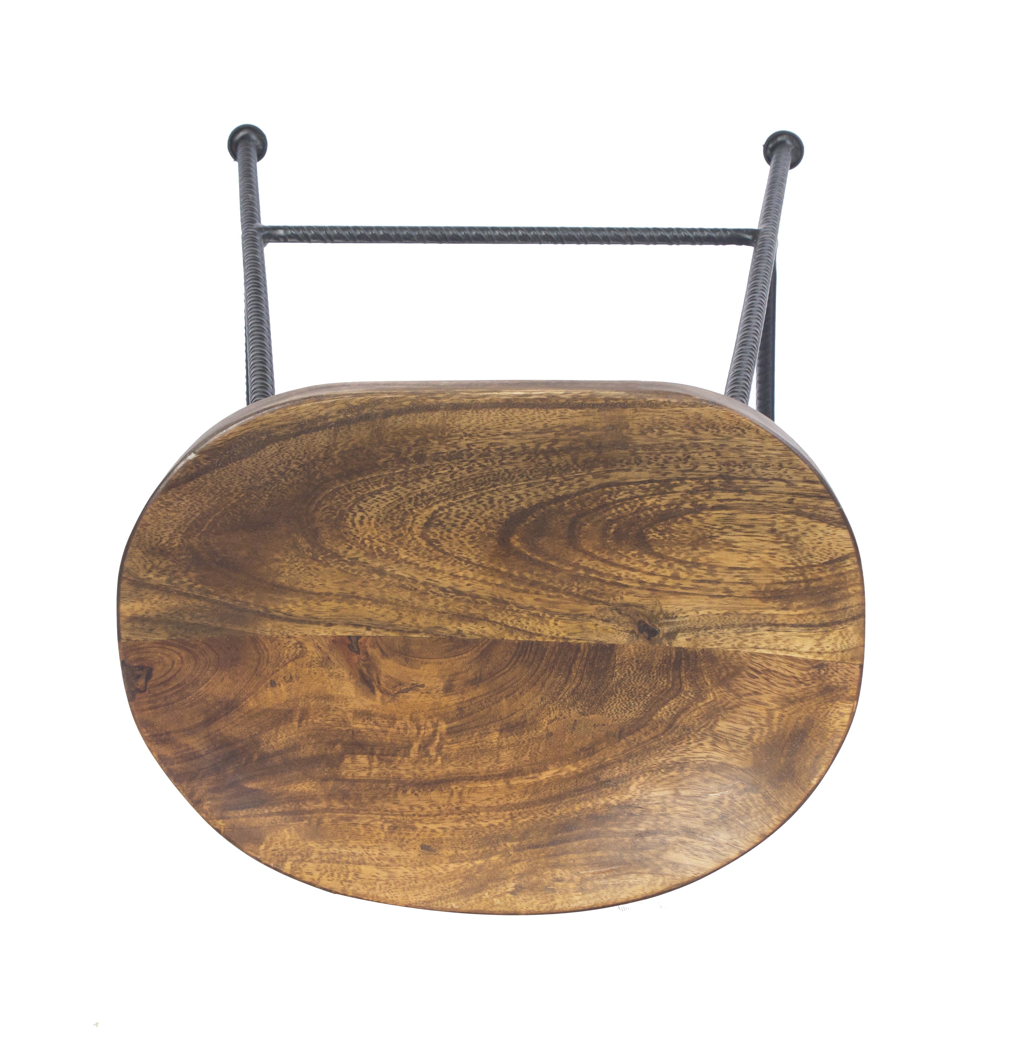 The Urban Port Jael 28 Inch Bar Stool with Mango Wood Saddle Seat, Iron Rod Legs, Brown And Black