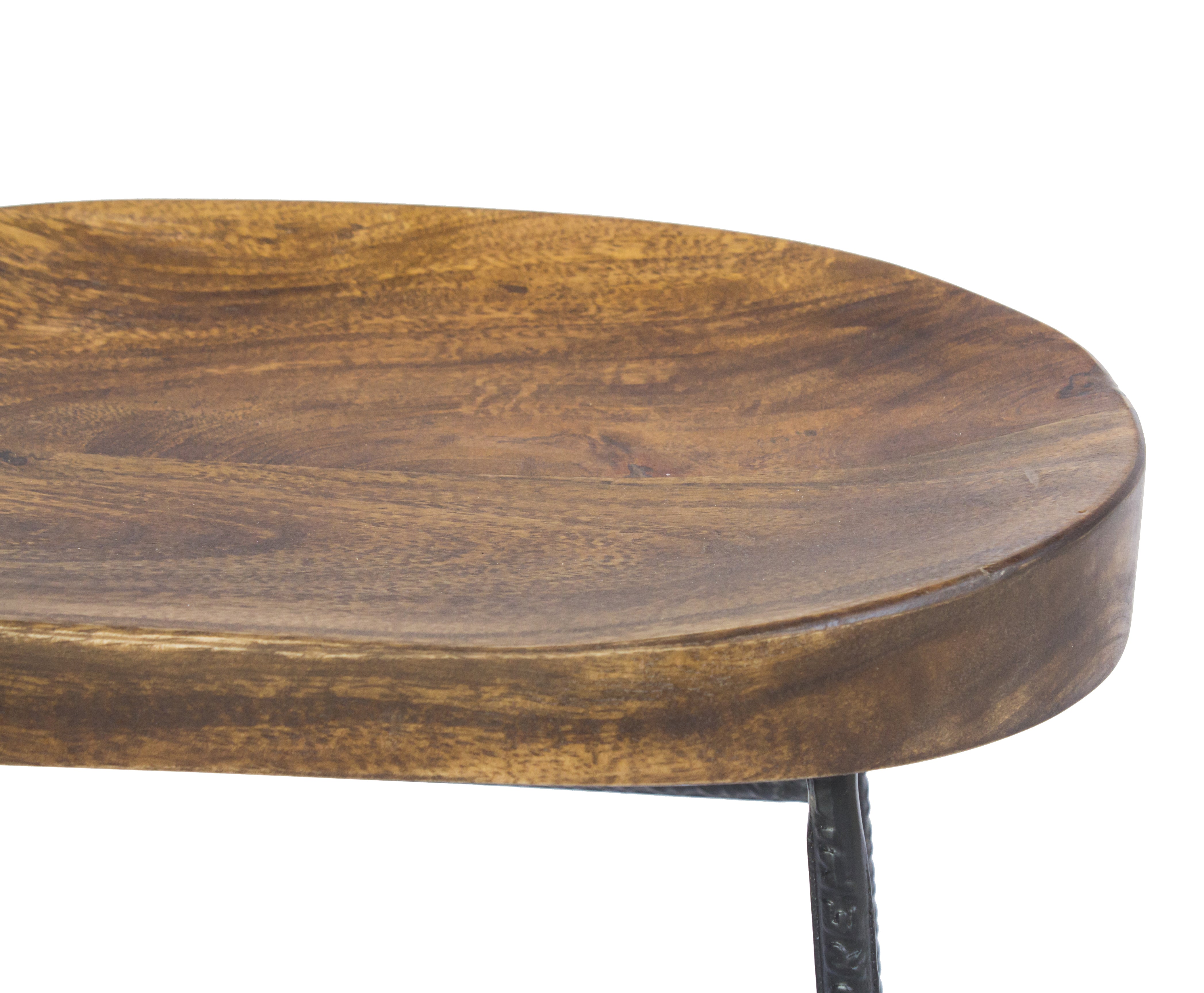 The Urban Port Jael 28 Inch Bar Stool with Mango Wood Saddle Seat, Iron Rod Legs, Brown And Black