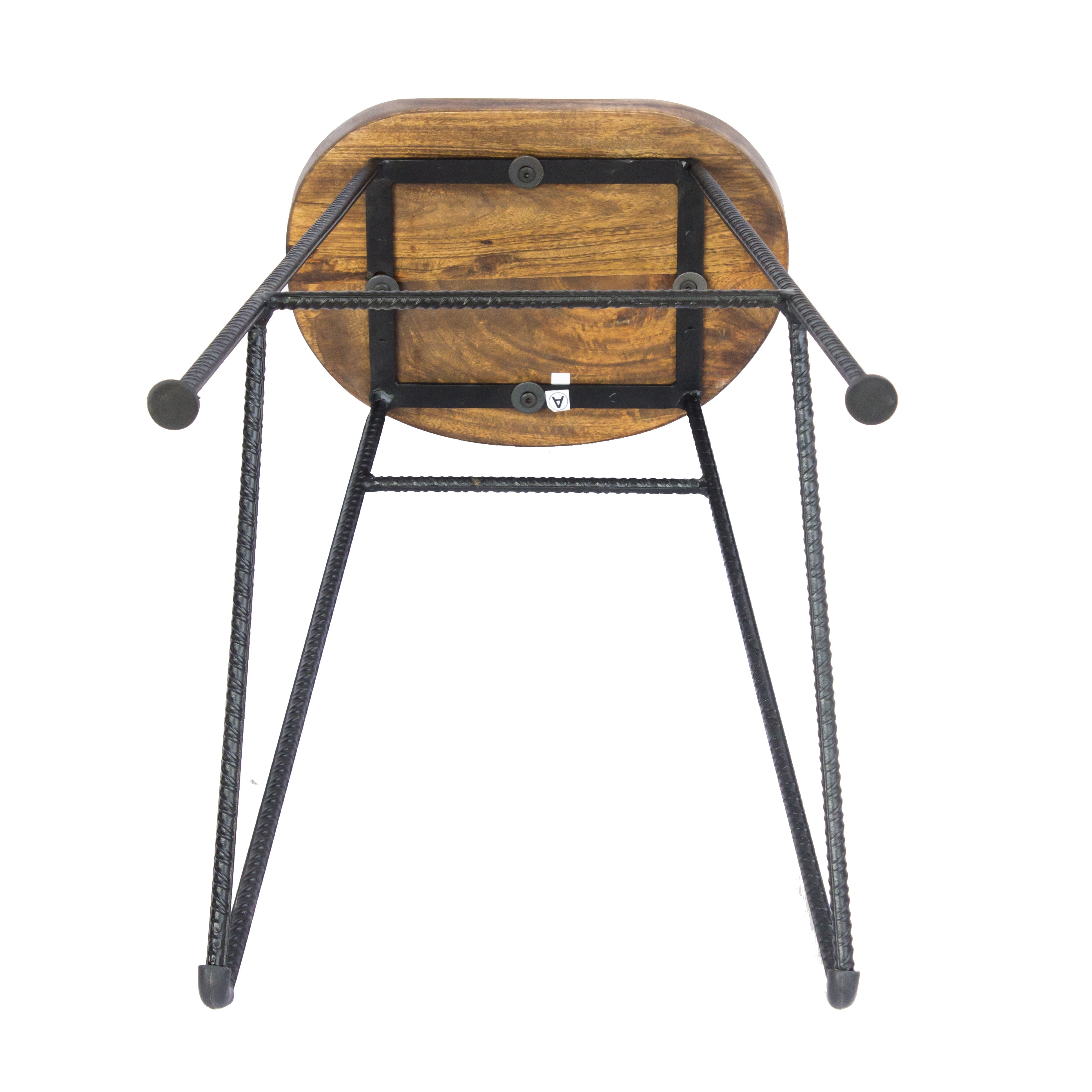 The Urban Port Jael 28 Inch Bar Stool with Mango Wood Saddle Seat, Iron Rod Legs, Brown And Black