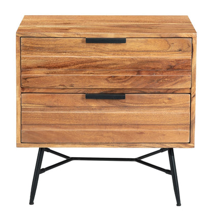 The Urban Port 2 Drawer Wooden Nightstand with Metal Angled Legs, Black And Brown