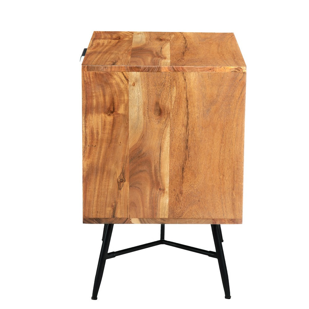 The Urban Port 2 Drawer Wooden Nightstand with Metal Angled Legs, Black And Brown