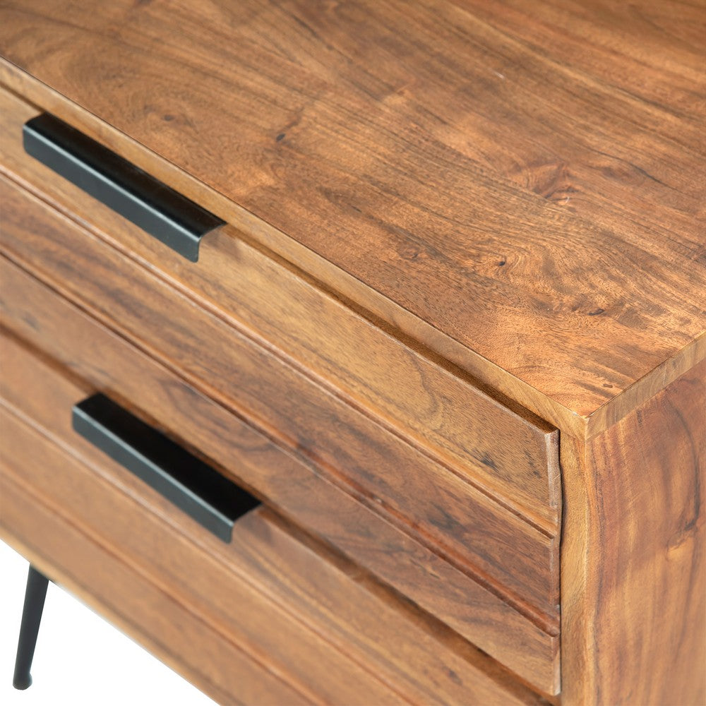 The Urban Port 2 Drawer Wooden Nightstand with Metal Angled Legs, Black And Brown