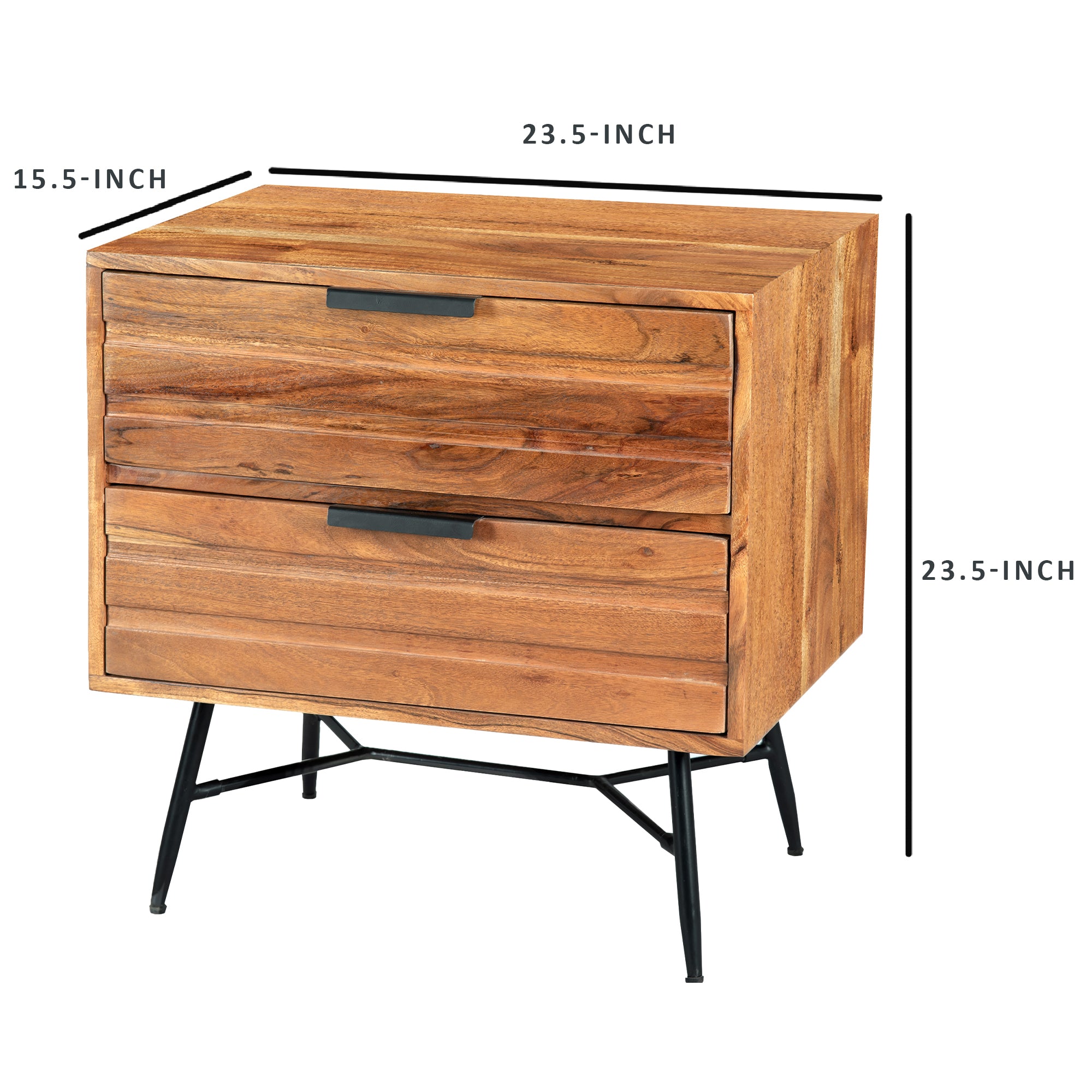 The Urban Port 2 Drawer Wooden Nightstand with Metal Angled Legs, Black And Brown
