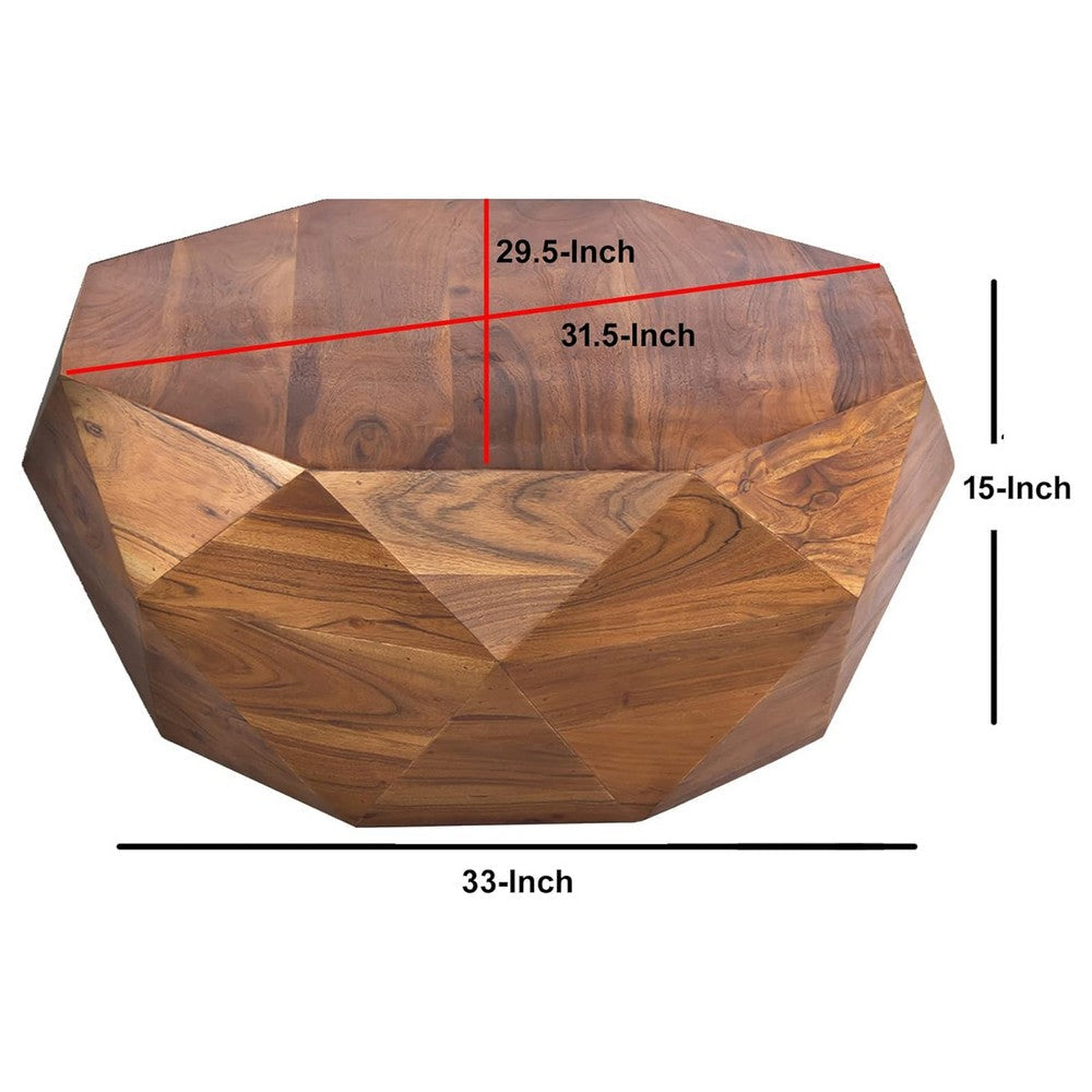 The Urban Port Bon 33 Inch Diamond Shape Acacia Wood Coffee Table With Smooth Top, Dark Brown