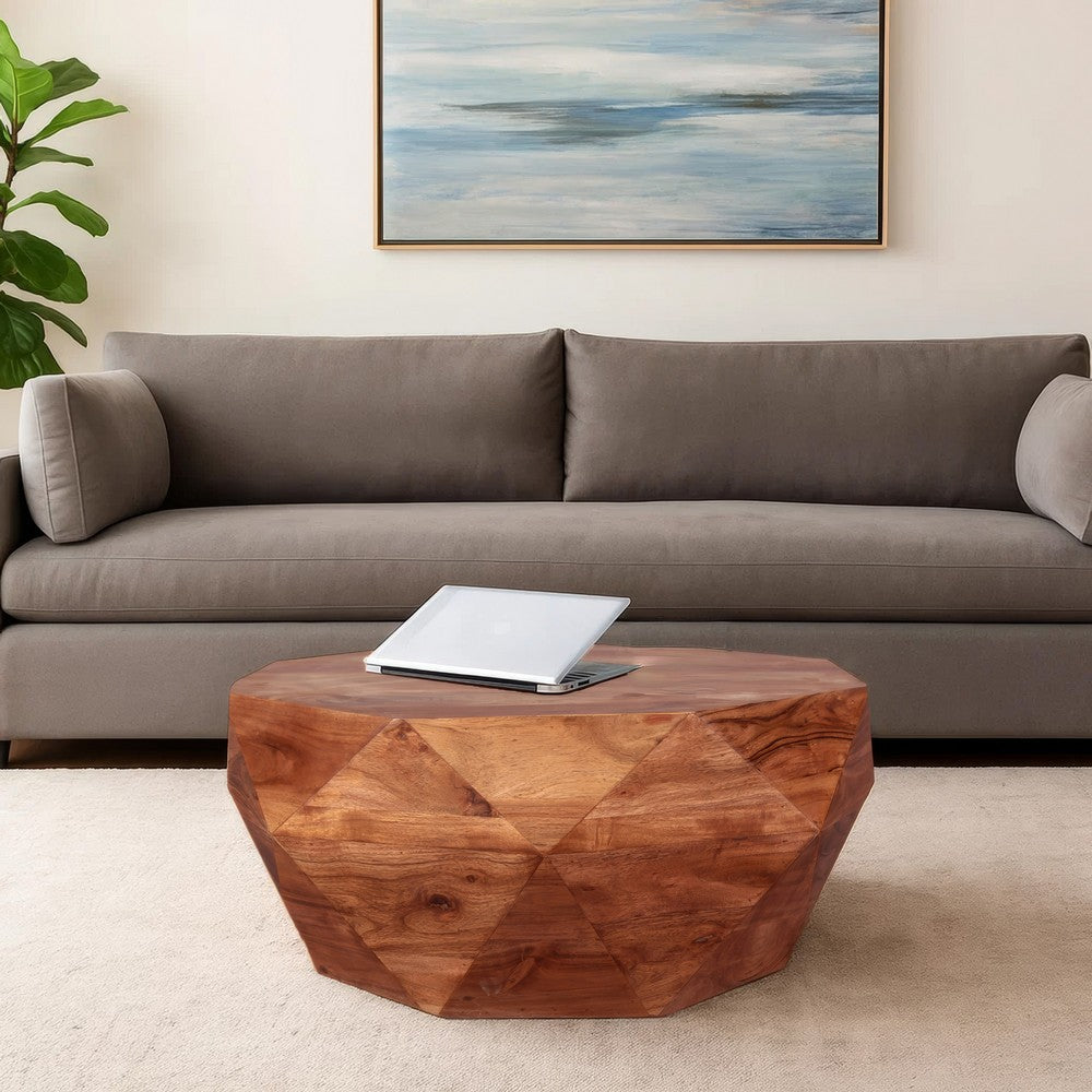 The Urban Port Bon 33 Inch Diamond Shape Acacia Wood Coffee Table With Smooth Top, Dark Brown