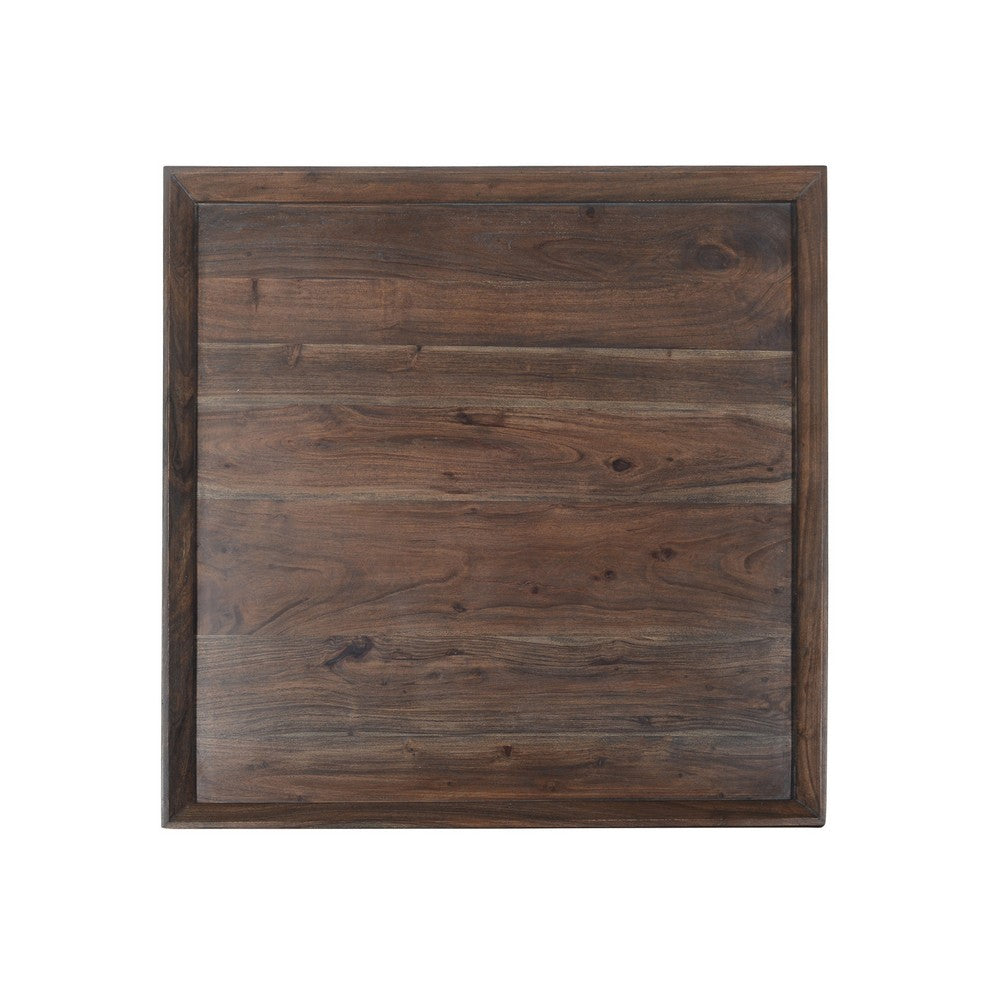 The Urban Port 36 Inch Square Shape Acacia Wood Coffee Table with Trapezoid Base, Brown