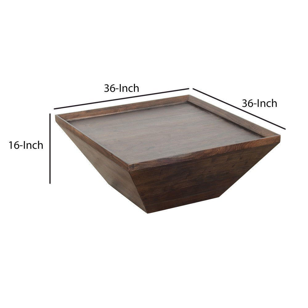 The Urban Port 36 Inch Square Shape Acacia Wood Coffee Table with Trapezoid Base, Brown