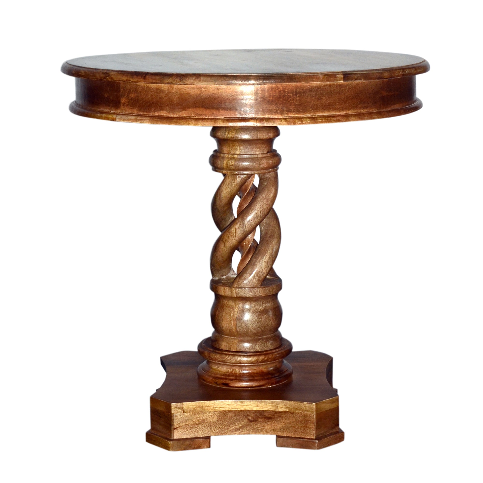 The Urban Port 30 Inch Handcrafted Round Mango Wood Dinette, Artisanal Twisted Pedestal Base, Walnut Brown