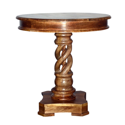 The Urban Port 30 Inch Handcrafted Round Mango Wood Dinette, Artisanal Twisted Pedestal Base, Walnut Brown