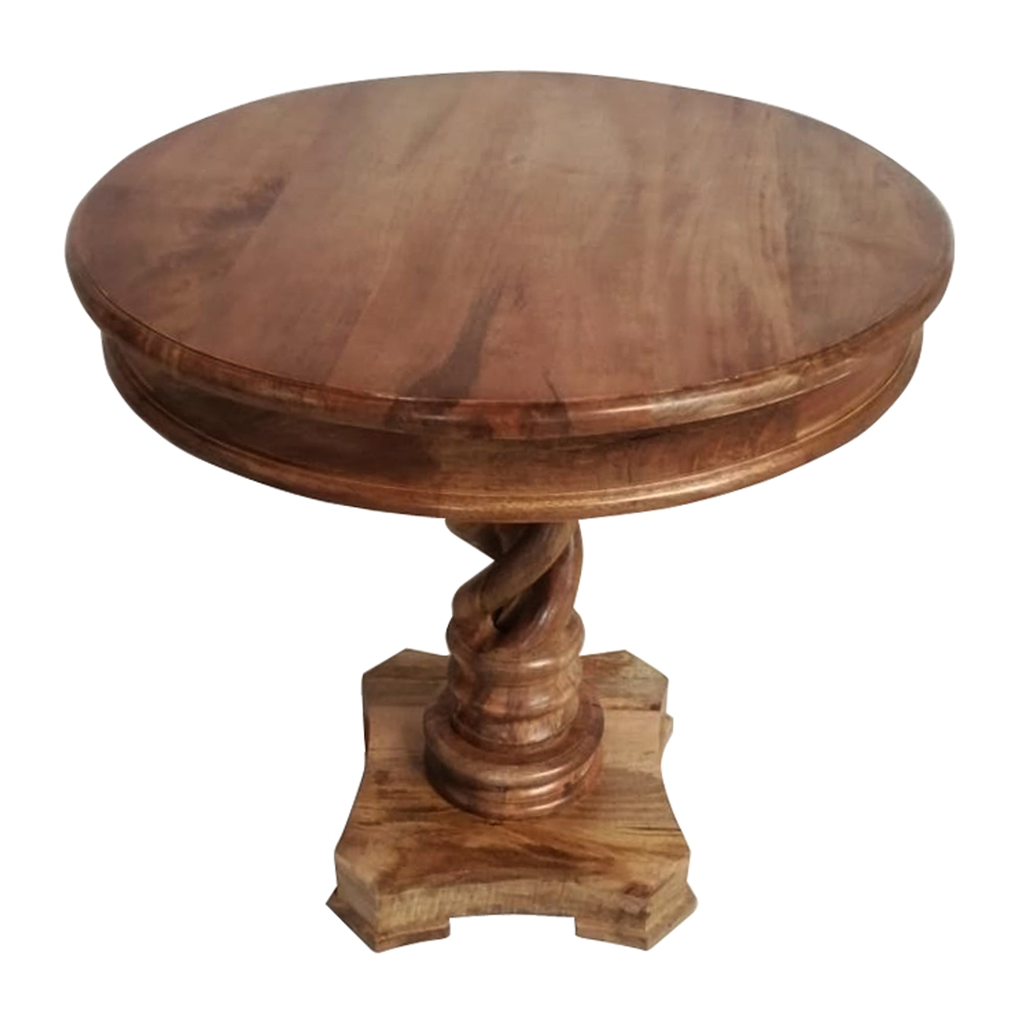 The Urban Port 30 Inch Handcrafted Round Mango Wood Dinette, Artisanal Twisted Pedestal Base, Walnut Brown