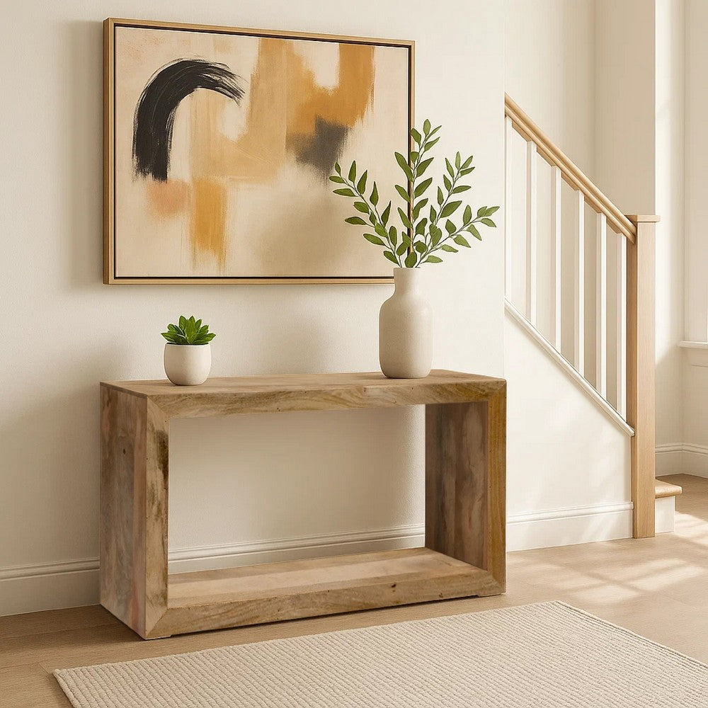The Urban Port Keli 52 Inch Mango Wood Sideboard Console Table, Open Cube, 1 Shelf, Natural Brown