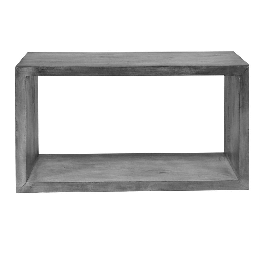The Urban Port Keli 52 Inch Cube Shape Wooden Console Table with Open Bottom Shelf, Charcoal Gray