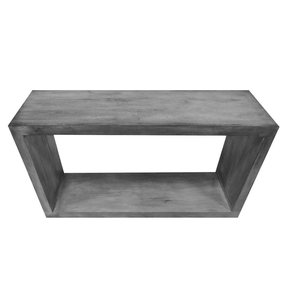 The Urban Port Keli 52 Inch Cube Shape Wooden Console Table with Open Bottom Shelf, Charcoal Gray