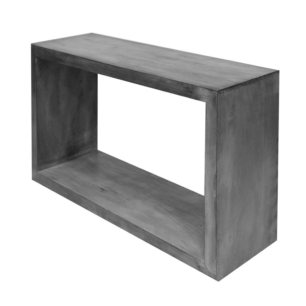 The Urban Port Keli 52 Inch Cube Shape Wooden Console Table with Open Bottom Shelf, Charcoal Gray