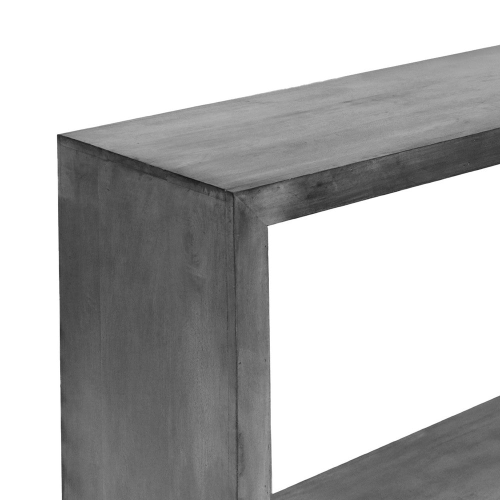 The Urban Port Keli 52 Inch Cube Shape Wooden Console Table with Open Bottom Shelf, Charcoal Gray