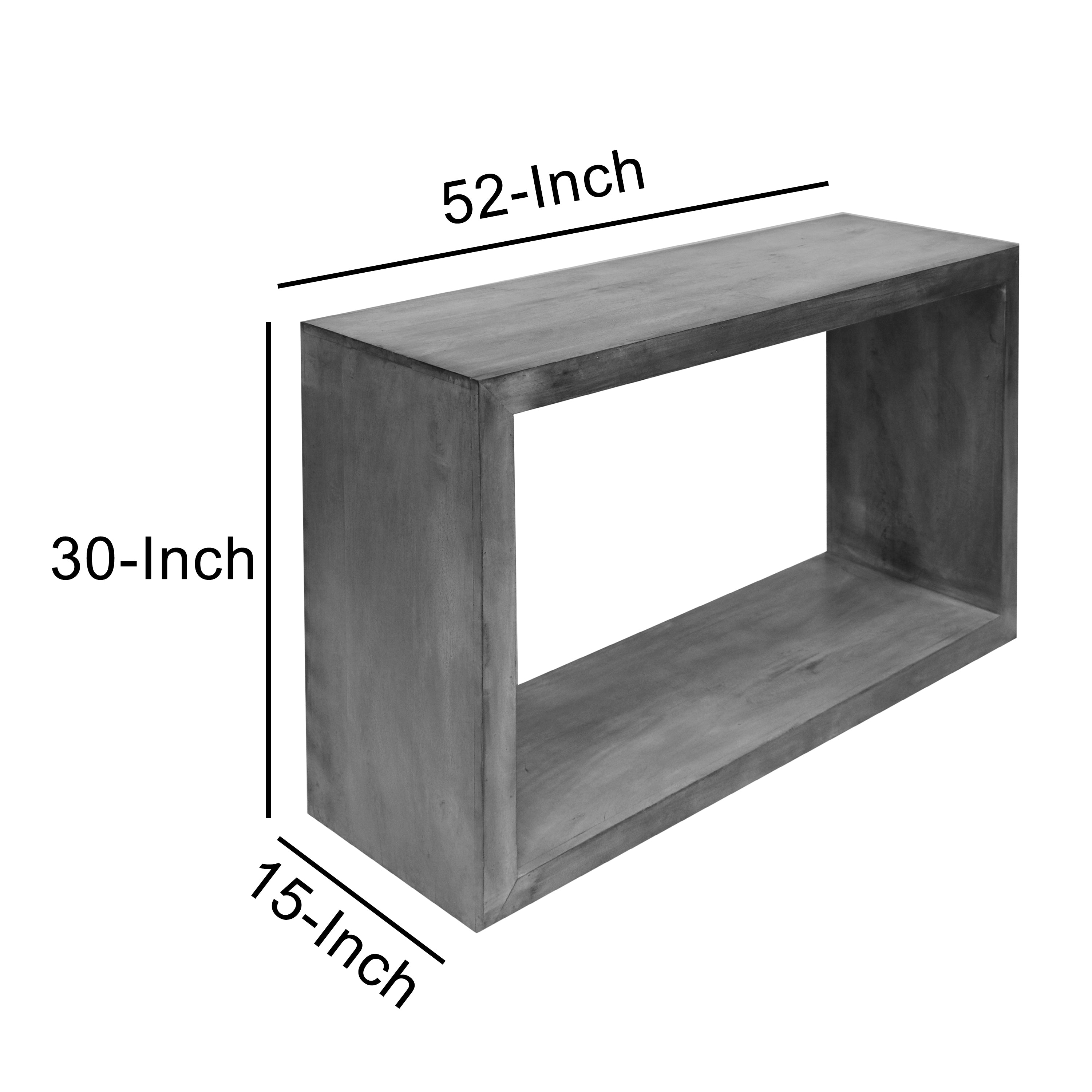 The Urban Port Keli 52 Inch Cube Shape Wooden Console Table with Open Bottom Shelf, Charcoal Gray