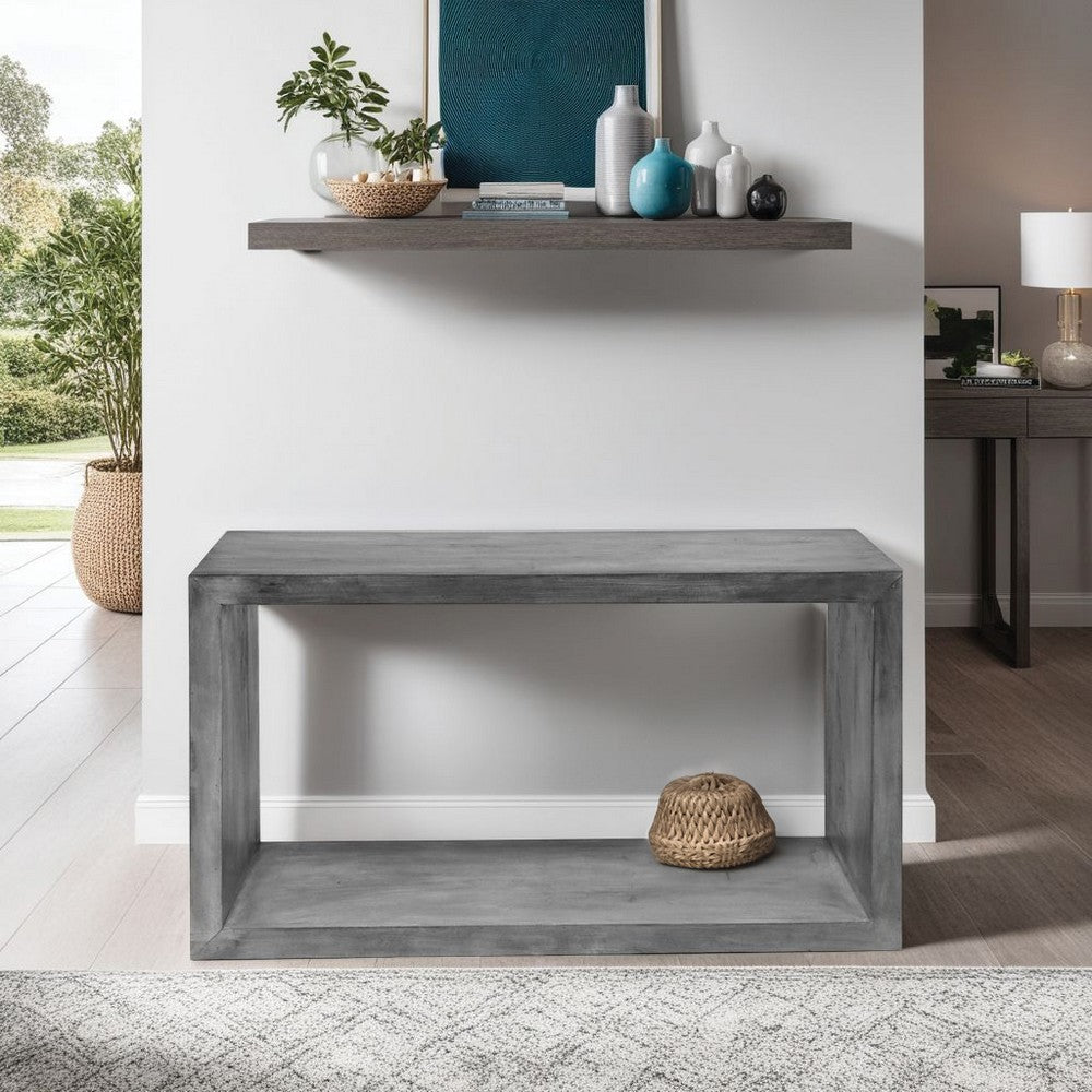 The Urban Port Keli 52 Inch Cube Shape Wooden Console Table with Open Bottom Shelf, Charcoal Gray