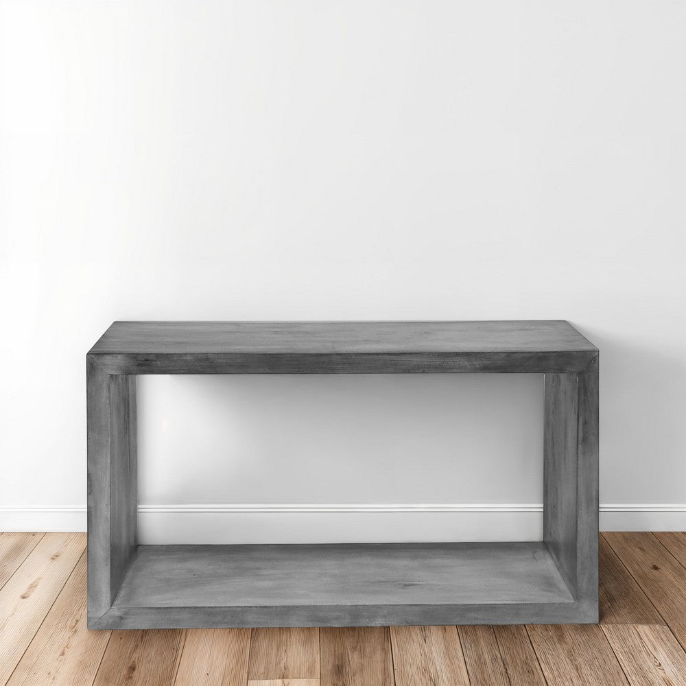 The Urban Port Keli 52 Inch Cube Shape Wooden Console Table with Open Bottom Shelf, Charcoal Gray