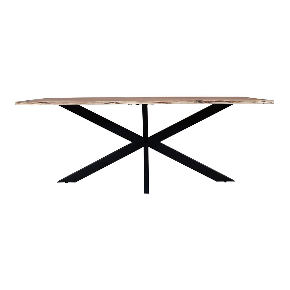 The Urban Port 78.7 Inch Rectangular Live Edge Top Mango Wood Dining Table With Spider Legs, Brown And Black