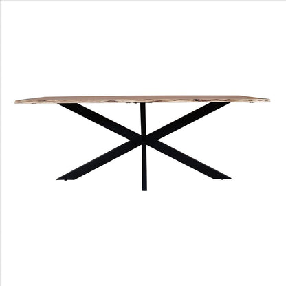 The Urban Port 78.7 Inch Rectangular Live Edge Top Mango Wood Dining Table With Spider Legs, Brown And Black