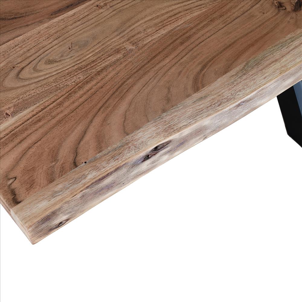 The Urban Port 78.7 Inch Rectangular Live Edge Top Mango Wood Dining Table With Spider Legs, Brown And Black