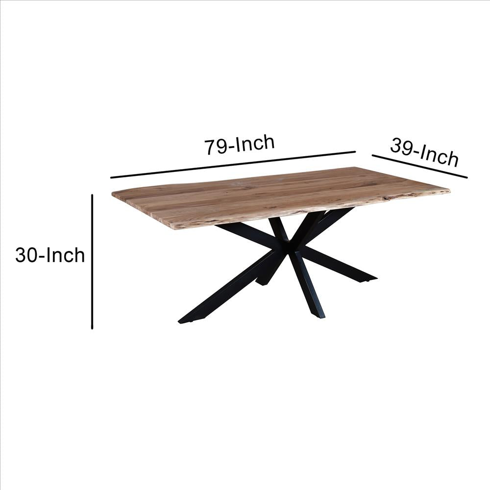 The Urban Port 78.7 Inch Rectangular Live Edge Top Mango Wood Dining Table With Spider Legs, Brown And Black