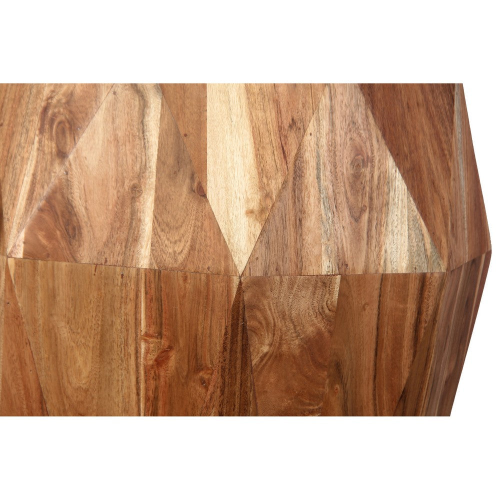 The Urban Port Bon 22 Inch Artisanal Side End Table, Multifaceted Solid Acacia Wood, Octagon Top, Natural Brown