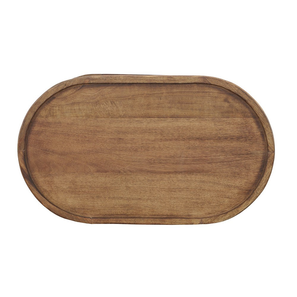The Urban Port 36 Inch Handcrafted Oval Coffee Table, Intricate Cutout Design, Antique Brown