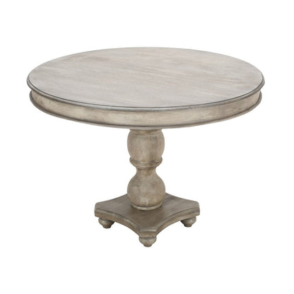The Urban Port 42 Inch Handcrafted Mango Wood Dining Table, Pedestal Base, Round Molded Top, Washed White, Gray