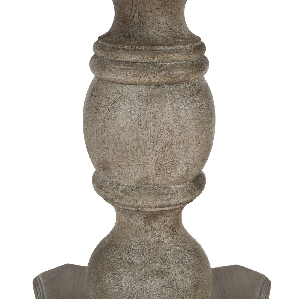 The Urban Port 42 Inch Handcrafted Mango Wood Dining Table, Pedestal Base, Round Molded Top, Washed White, Gray