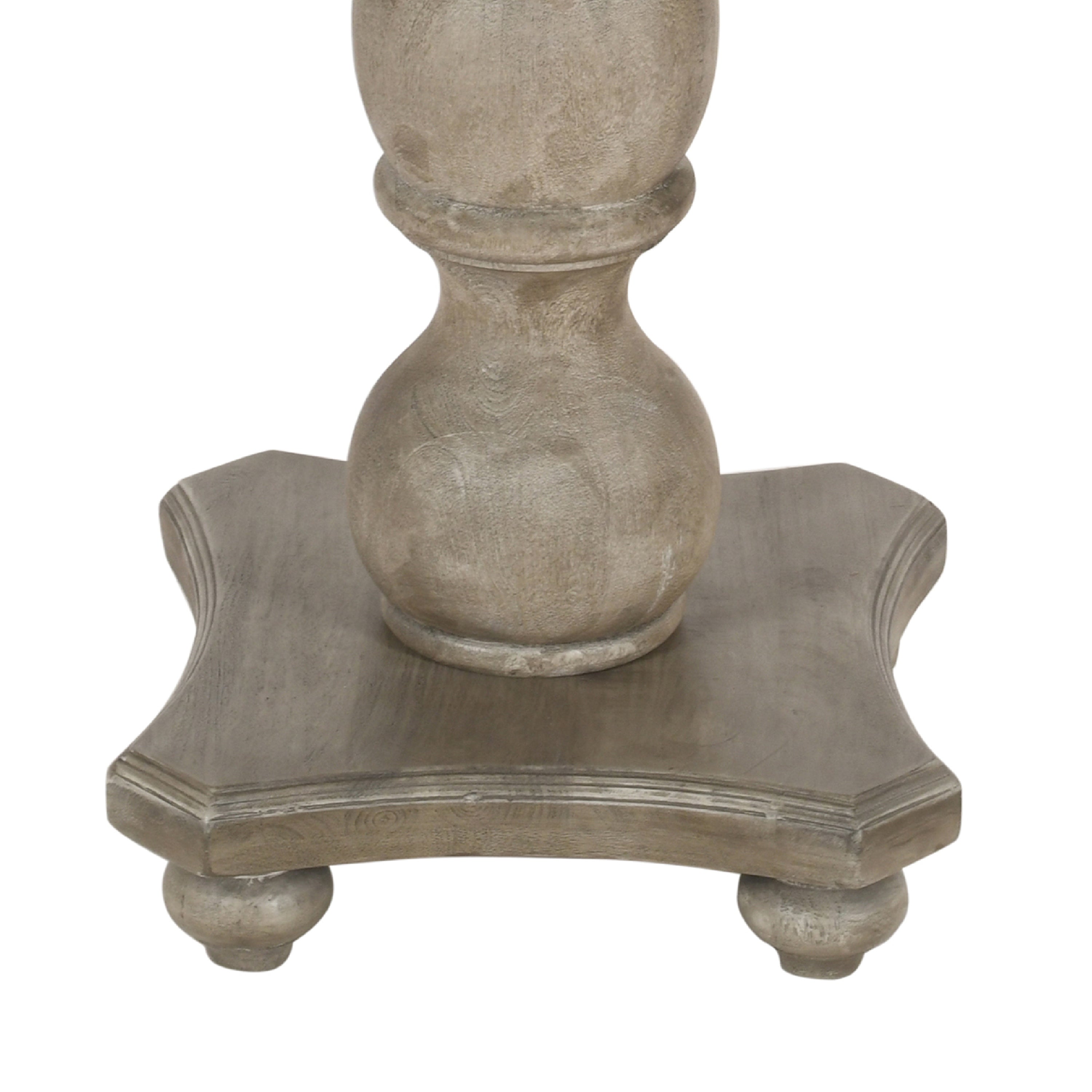 The Urban Port 42 Inch Handcrafted Mango Wood Dining Table, Pedestal Base, Round Molded Top, Washed White, Gray