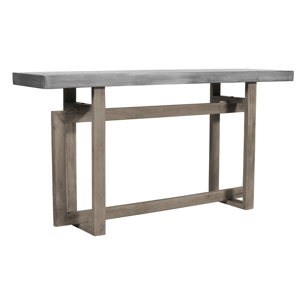 The Urban Port 59 Inch Artisan Sideboard Console Table with Geometric Interlocked Base, Distressed Matte Gray