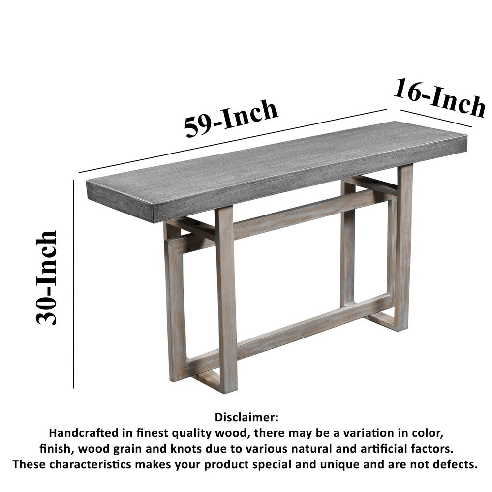 The Urban Port 59 Inch Artisan Sideboard Console Table with Geometric Interlocked Base, Distressed Matte Gray