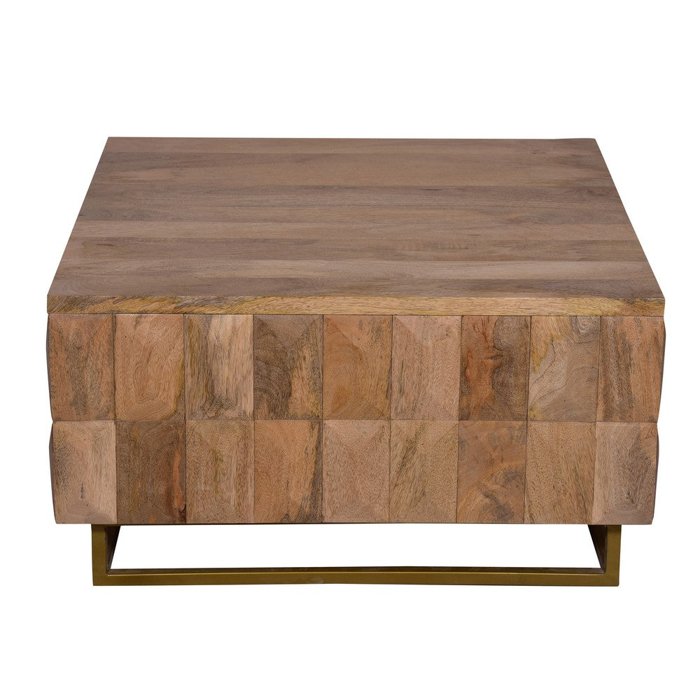 The Urban Port 33 Inch Lift Top Storage Trunk Coffee Table, Square, Mango Wood, Natural Brown