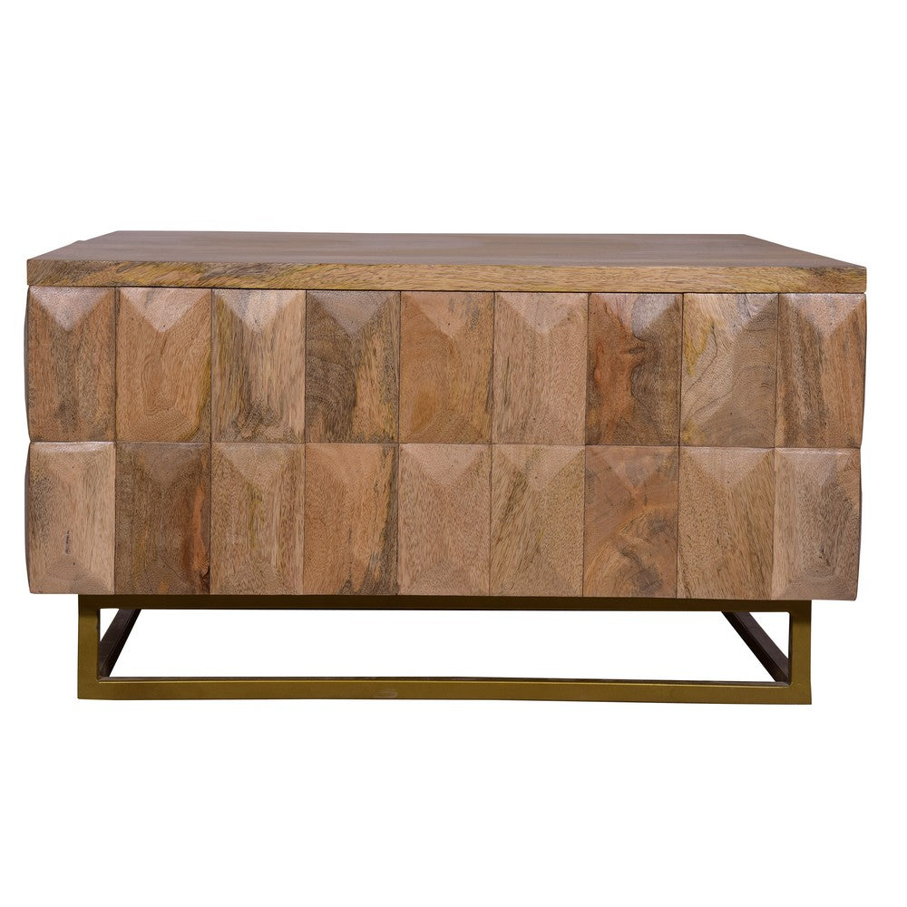 The Urban Port 33 Inch Lift Top Storage Trunk Coffee Table, Square, Mango Wood, Natural Brown