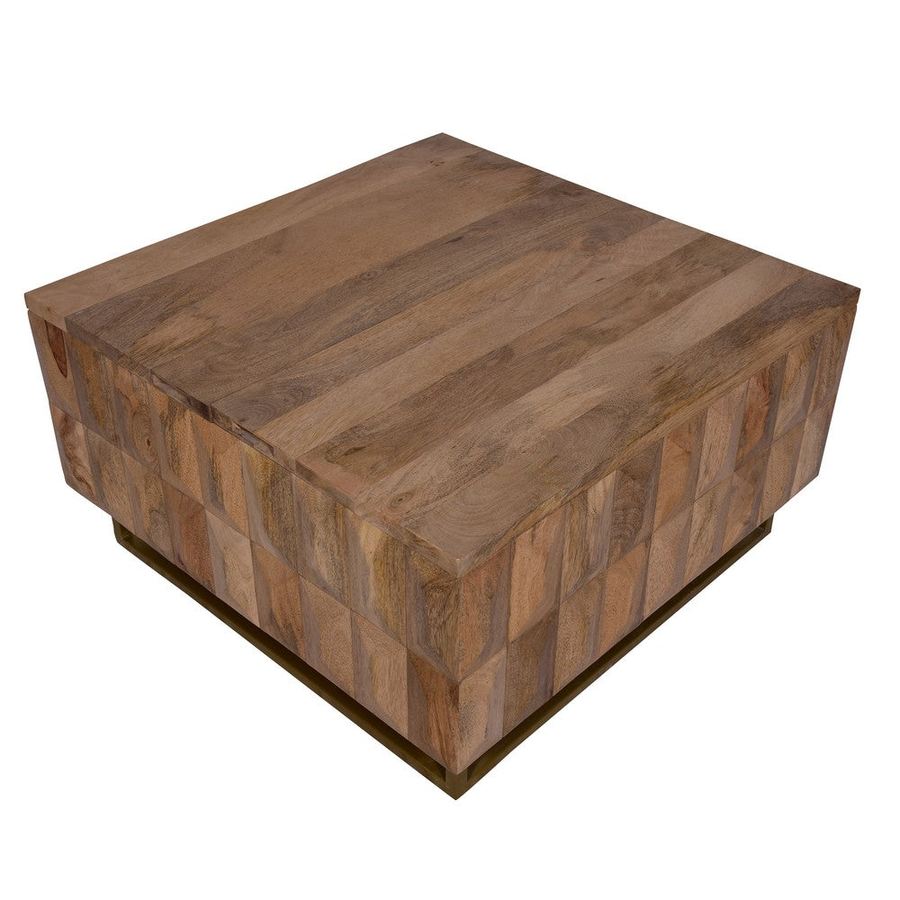 The Urban Port 33 Inch Lift Top Storage Trunk Coffee Table, Square, Mango Wood, Natural Brown
