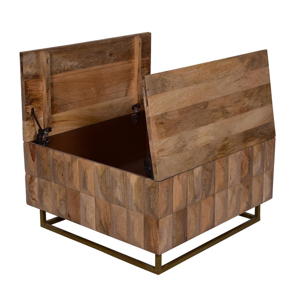 The Urban Port 33 Inch Lift Top Storage Trunk Coffee Table, Square, Mango Wood, Natural Brown