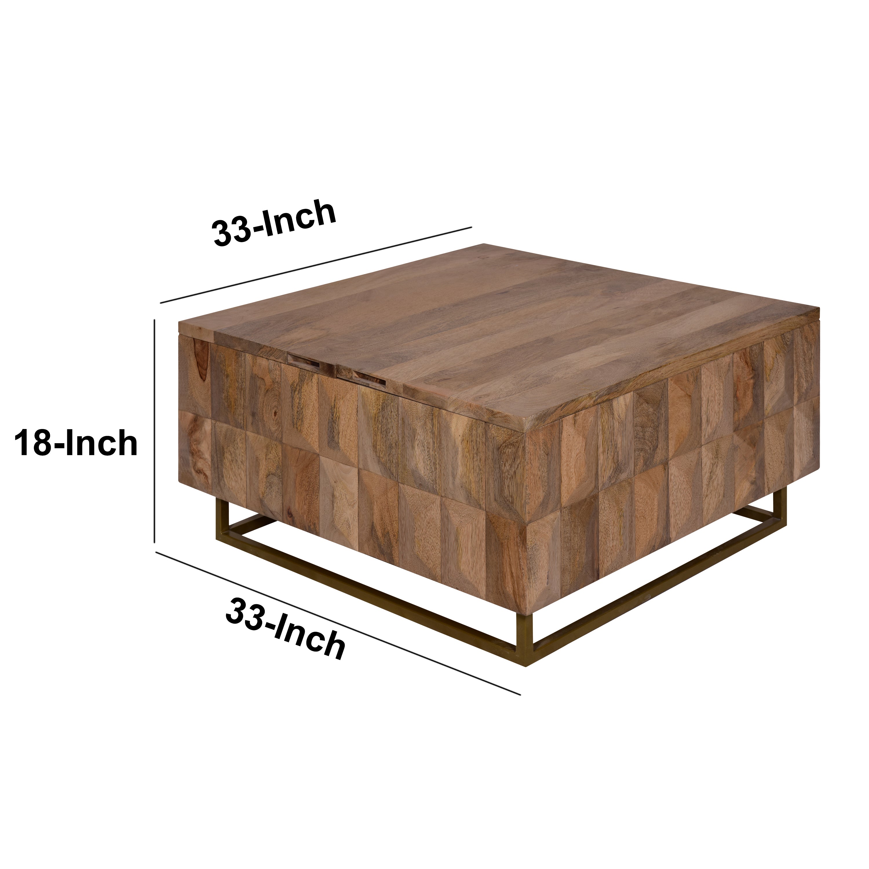 The Urban Port 33 Inch Lift Top Storage Trunk Coffee Table, Square, Mango Wood, Natural Brown