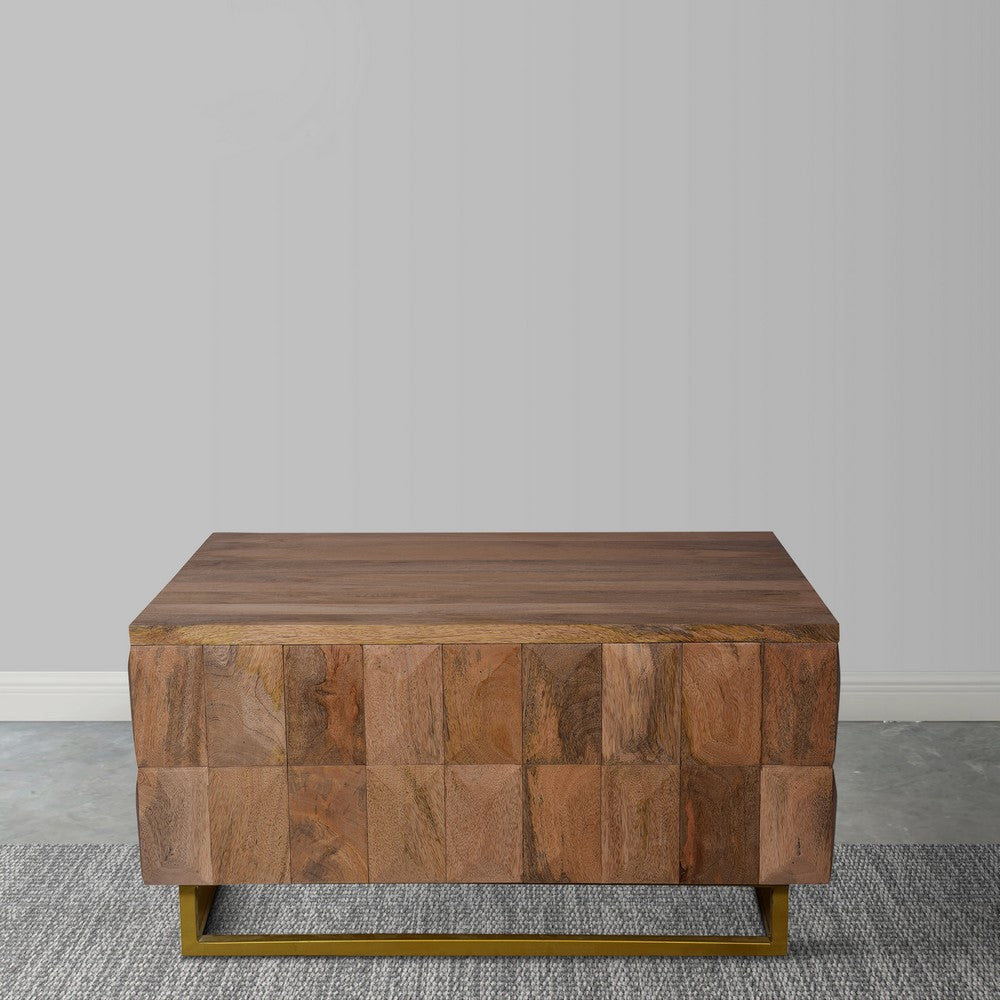 The Urban Port 33 Inch Lift Top Storage Trunk Coffee Table, Square, Mango Wood, Natural Brown