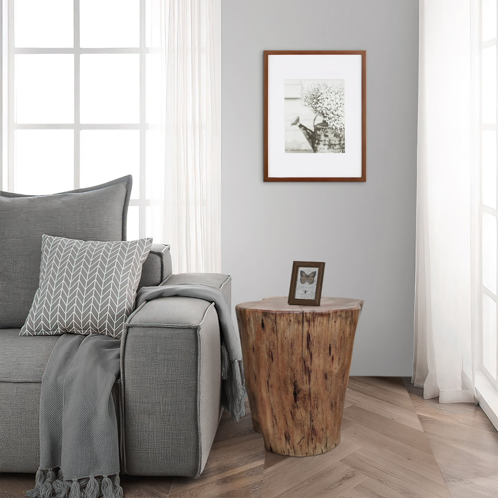 The Urban Port 17 Inch Accent Stump Stool End Table, Live Edge Acacia Wood Log with Grain And Knot Details, Natural Brown