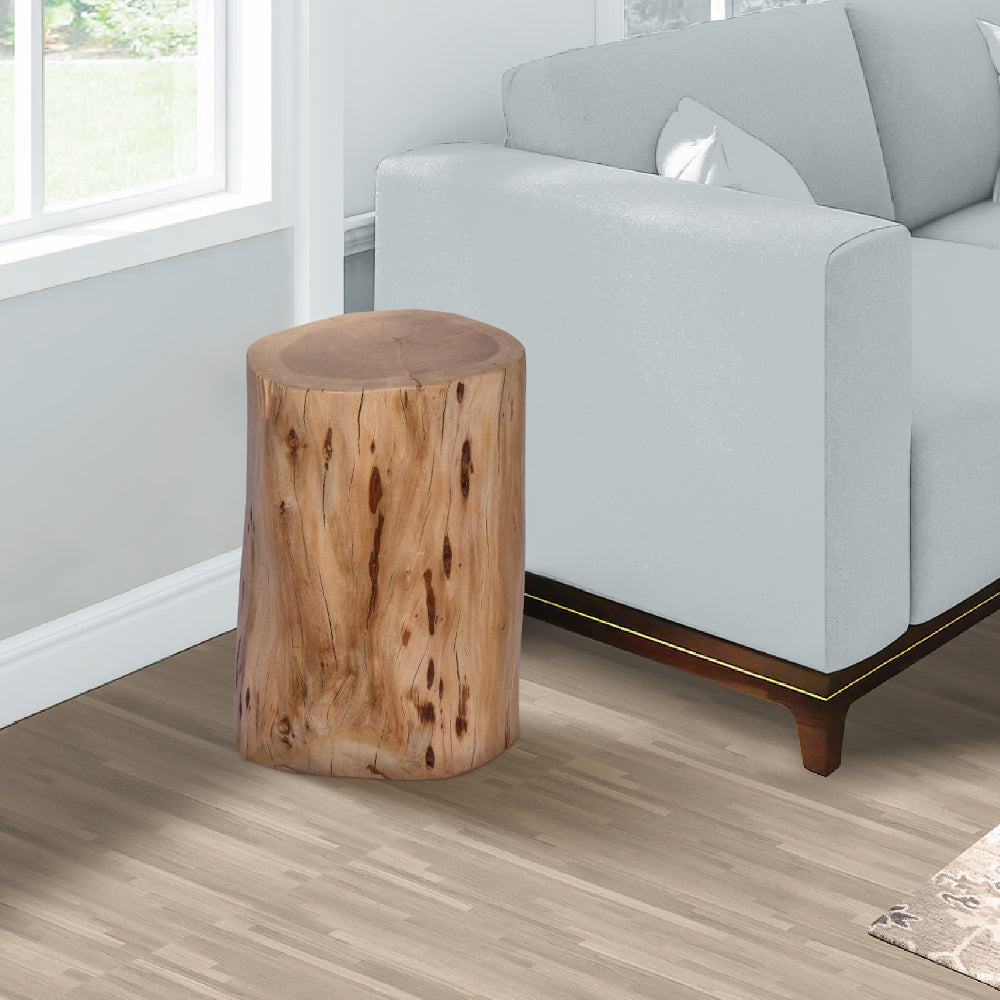 The Urban Port 17 Inch Accent Stump Stool End Table, Live Edge Acacia Wood Log with Grain And Knot Details, Natural Brown