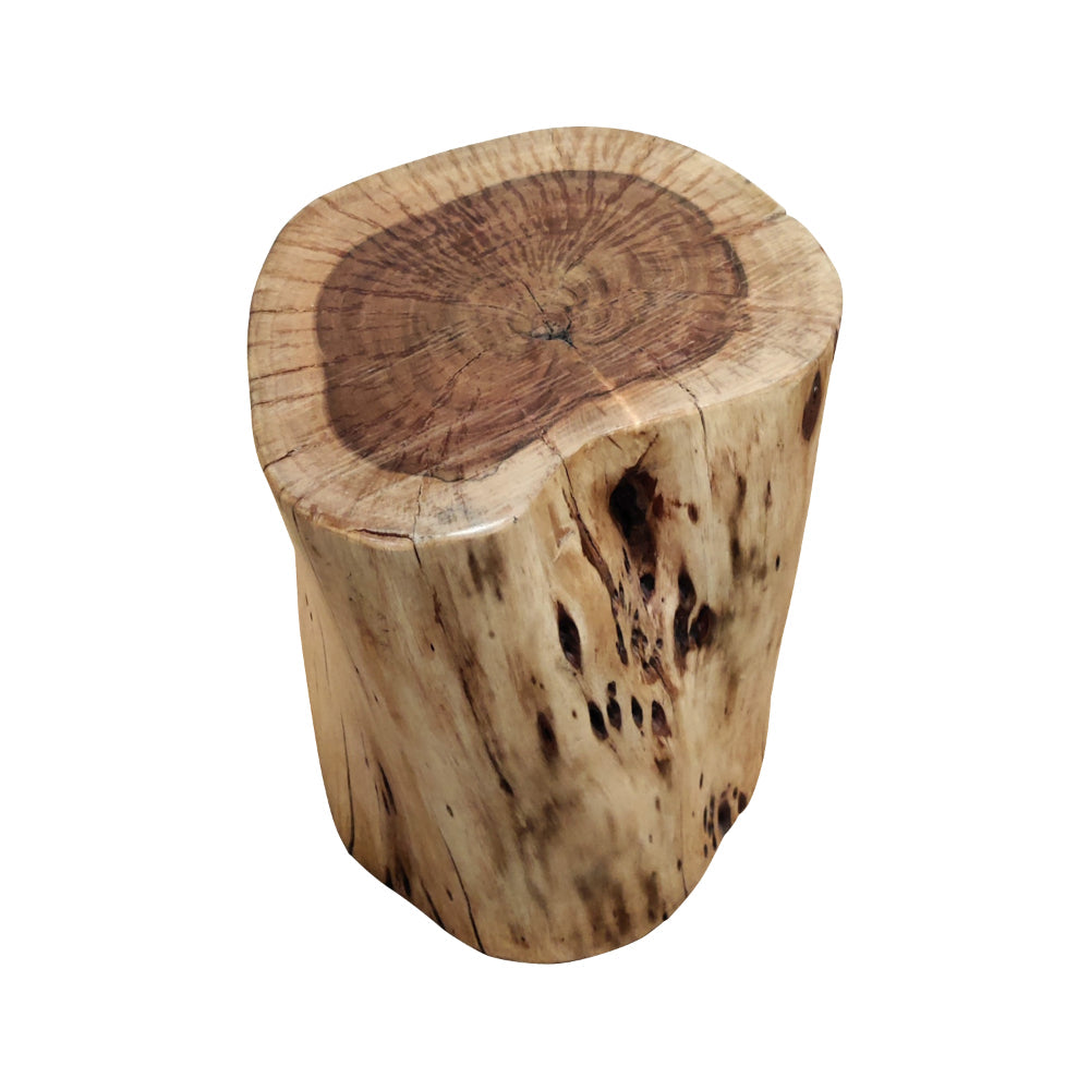 The Urban Port 17 Inch Accent Stump Stool End Table, Live Edge Acacia Wood Log with Grain And Knot Details, Natural Brown